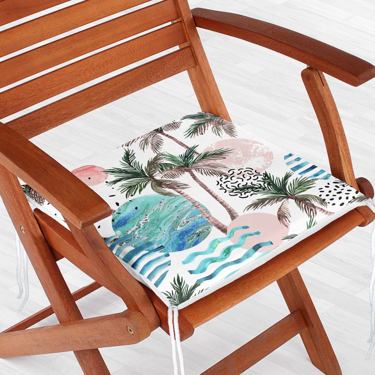 Palmiye Desenli Gezegen Dijital Baskılı Fermuarlı Sandalye Minderi Realhomes