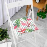 Flamingo Motifli Şerit Desenli Fermuarlı Sandalye Minderi Realhomes