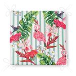 Flamingo Motifli Şerit Desenli Fermuarlı Sandalye Minderi Realhomes