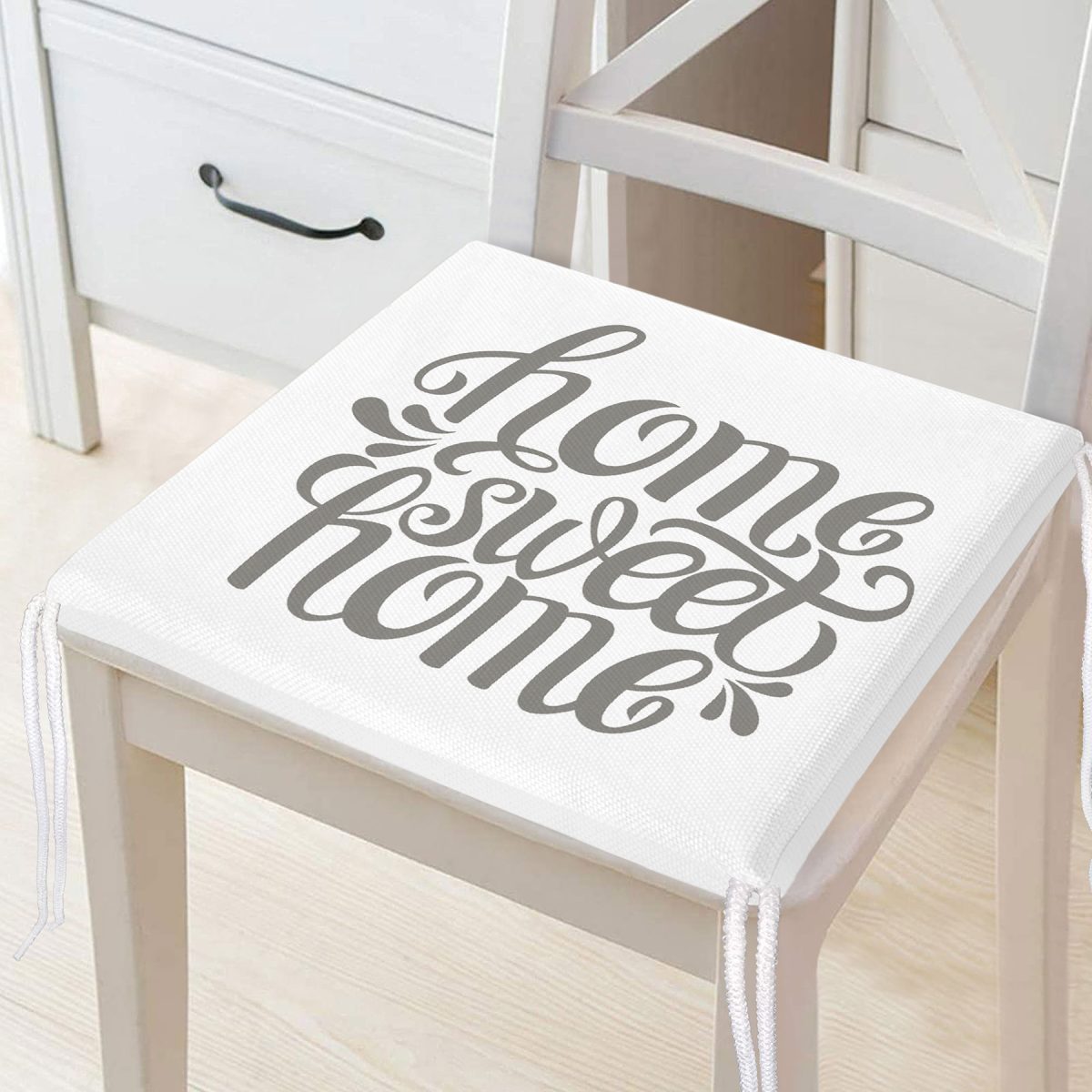 Gri Home Sweet Home Modern Dijital Baskılı Fermuarlı Sandalye Minderi Realhomes