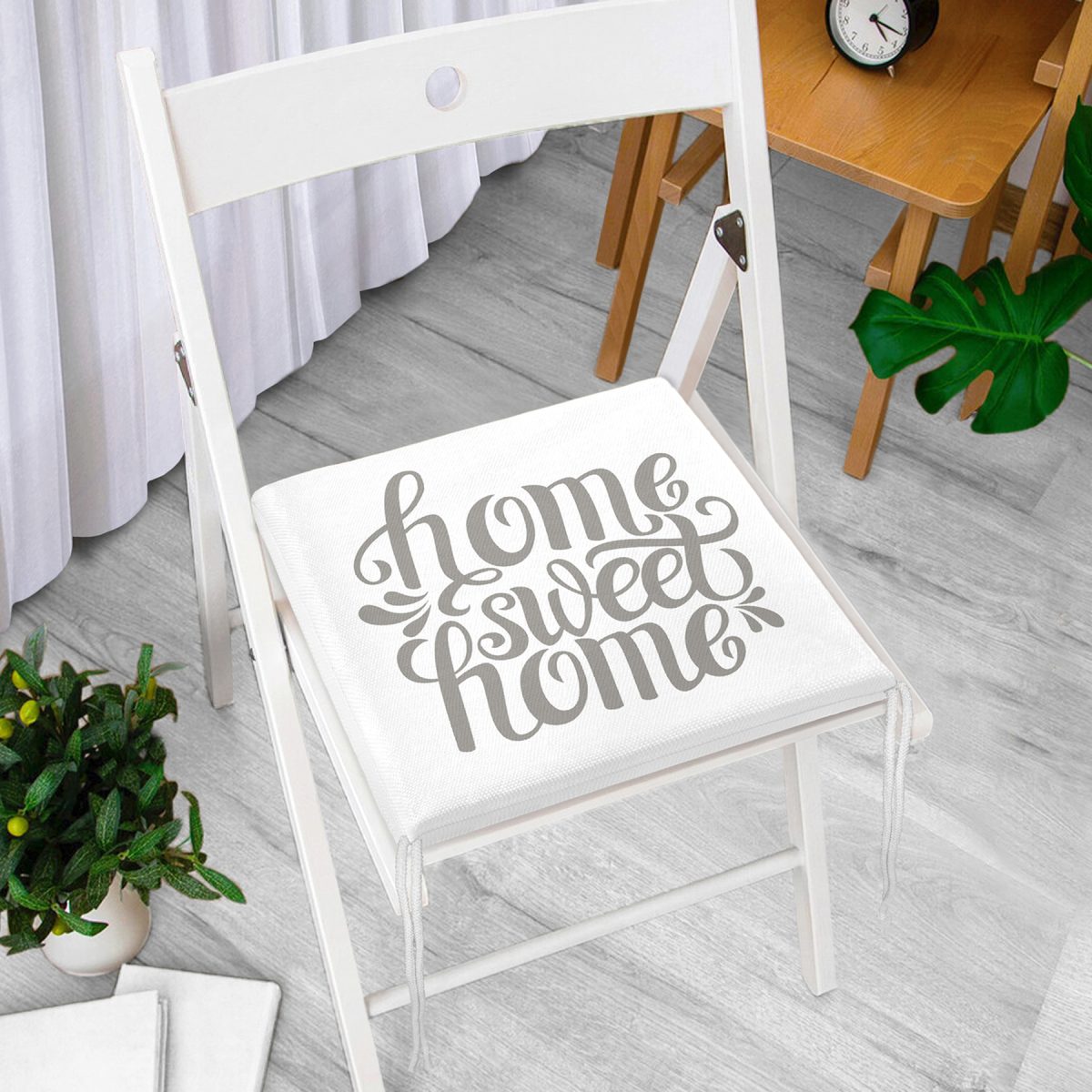 Gri Home Sweet Home Modern Dijital Baskılı Fermuarlı Sandalye Minderi Realhomes