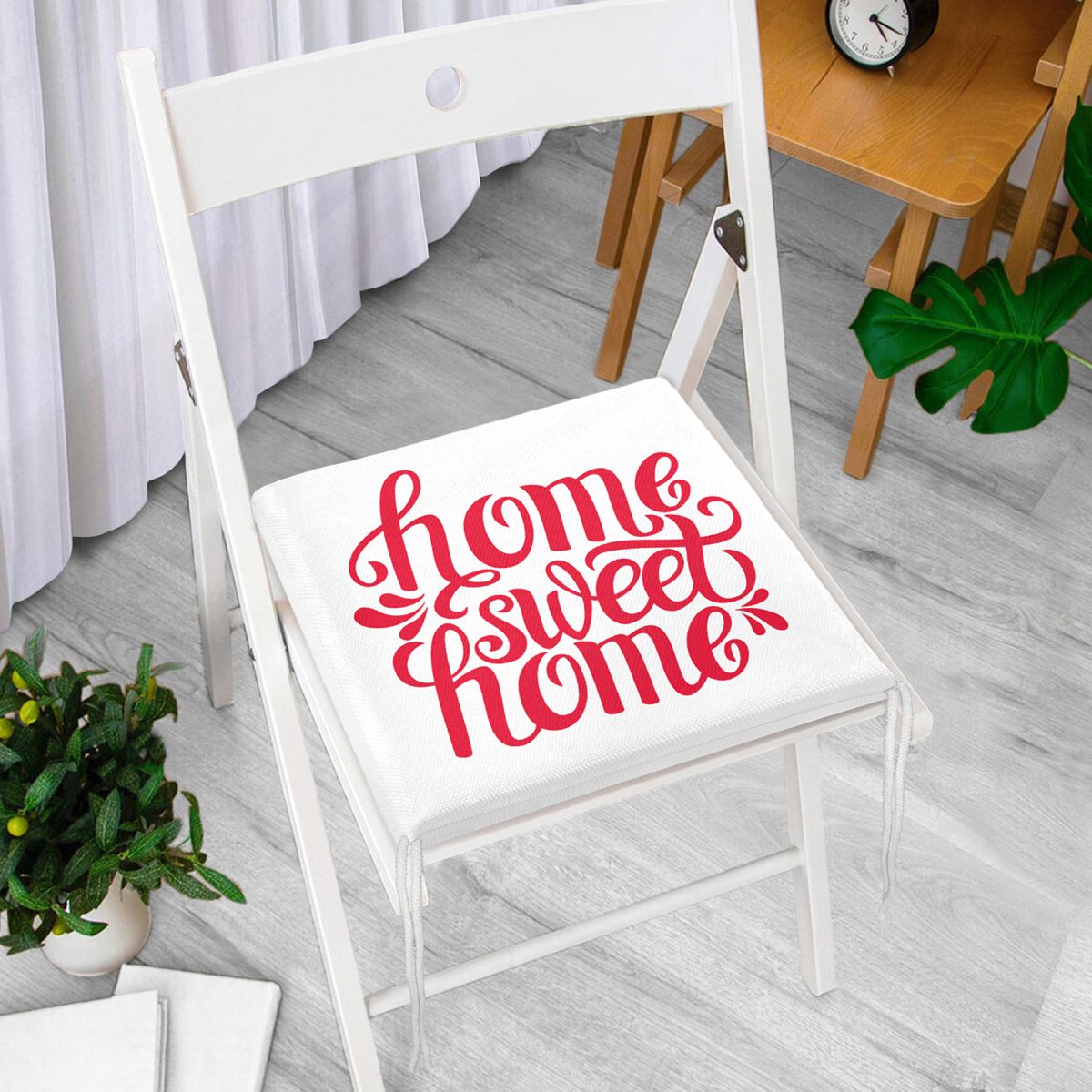 Kırmızı Home Sweet Home Dijital Modern Fermuarlı Sandalye Minderi Realhomes