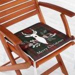 Ekose Zeminde Beyaz Geyik Baskılı Özel Tasarımlı Dijital Baskılı Modern Fermuarlı Sandalye Minderi Realhomes