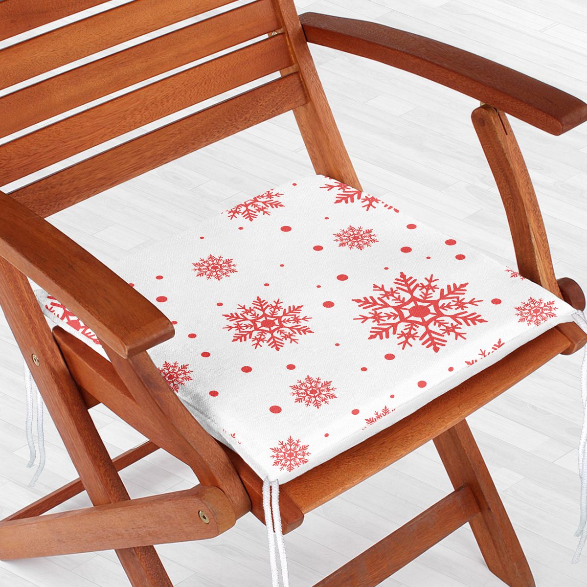 Kırmızı Kar Desenli Özel Tasarımlı Dijital Baskılı Modern Fermuarlı Sandalye Minderi Realhomes