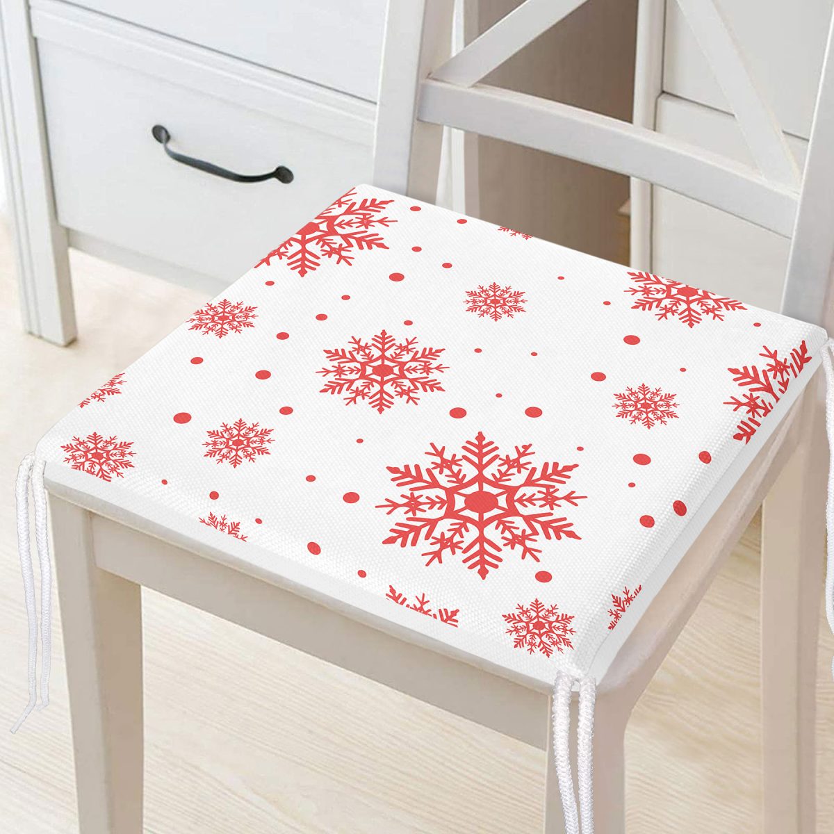 Kırmızı Kar Desenli Özel Tasarımlı Dijital Baskılı Modern Fermuarlı Sandalye Minderi Realhomes