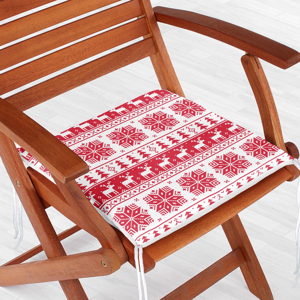 Realhomes Kırmızı Beyaz Geyikler Özel Tasarım Modern Fermuarlı Sandalye Minderi Realhomes