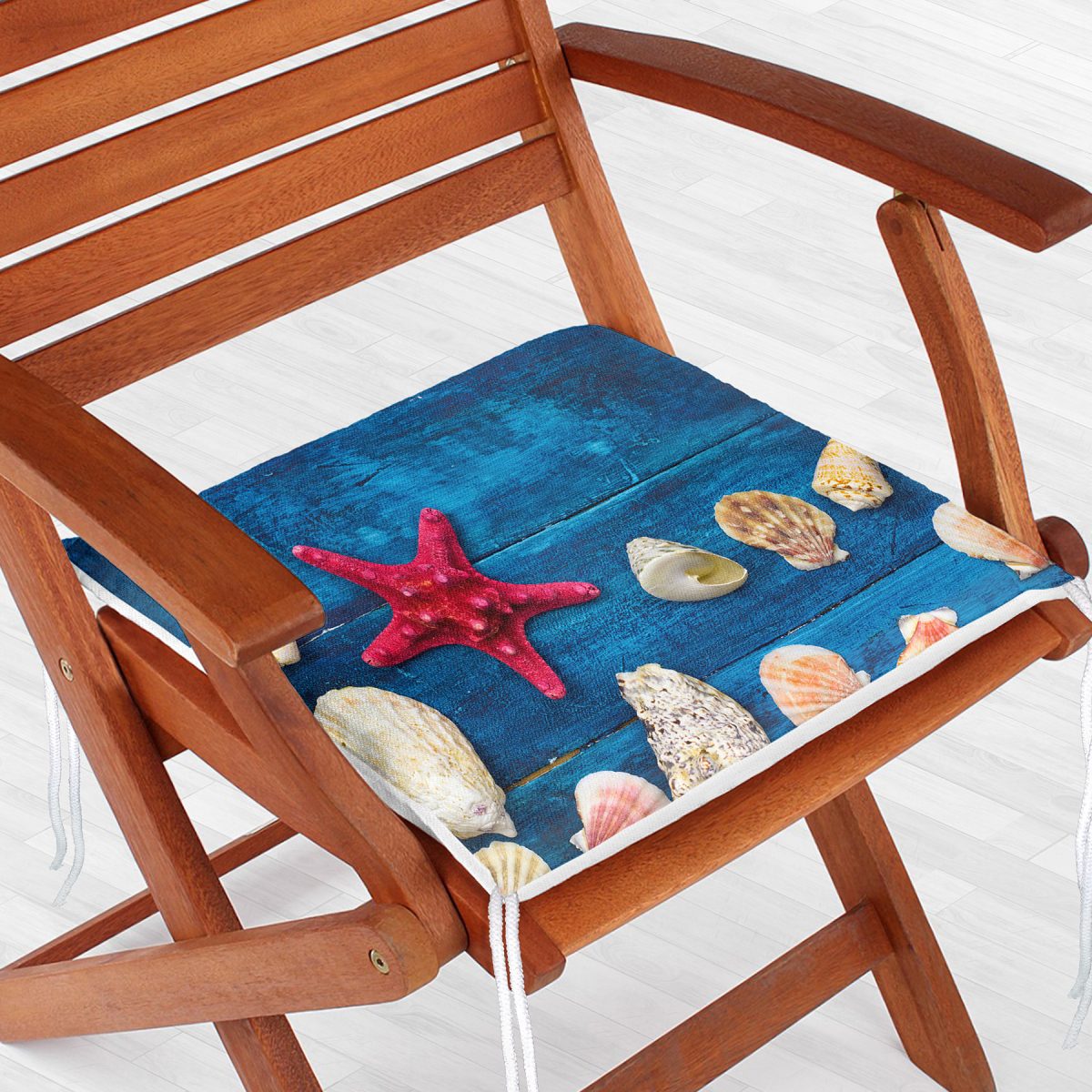 Mavi Zeminli Deniz Yıldızı Dijital Baskılı Modern Fermuarlı Sandalye Minderi Realhomes