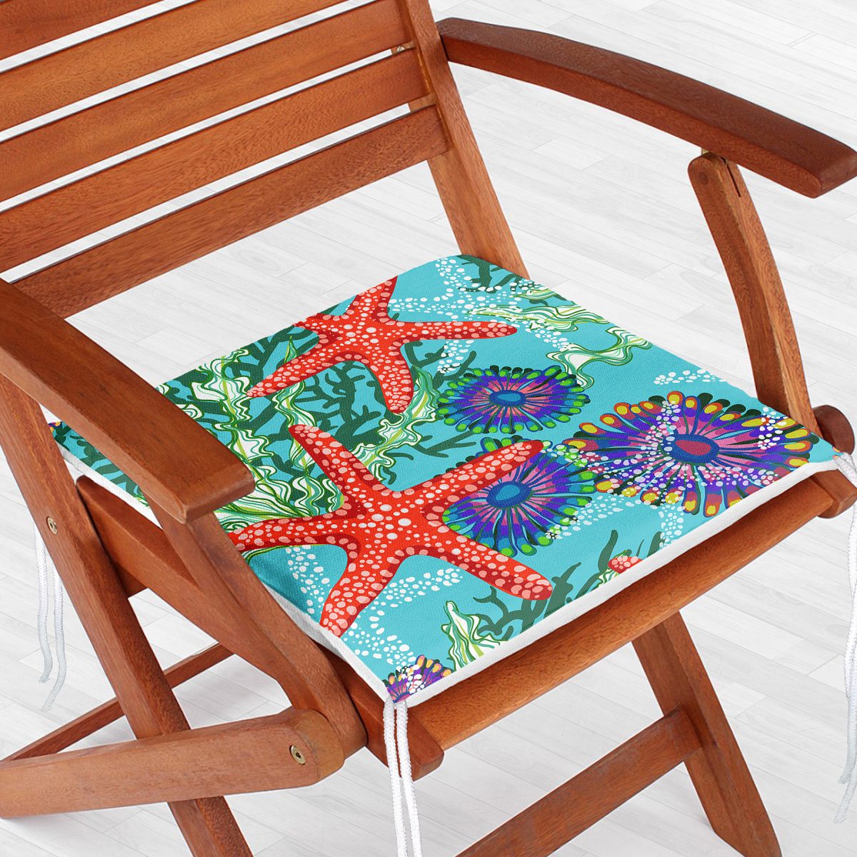 Deniz Canlıları Özel Tasarım Dijital Baskılı Modern Kumaş Fermuarlı Sandalye Minderi Realhomes