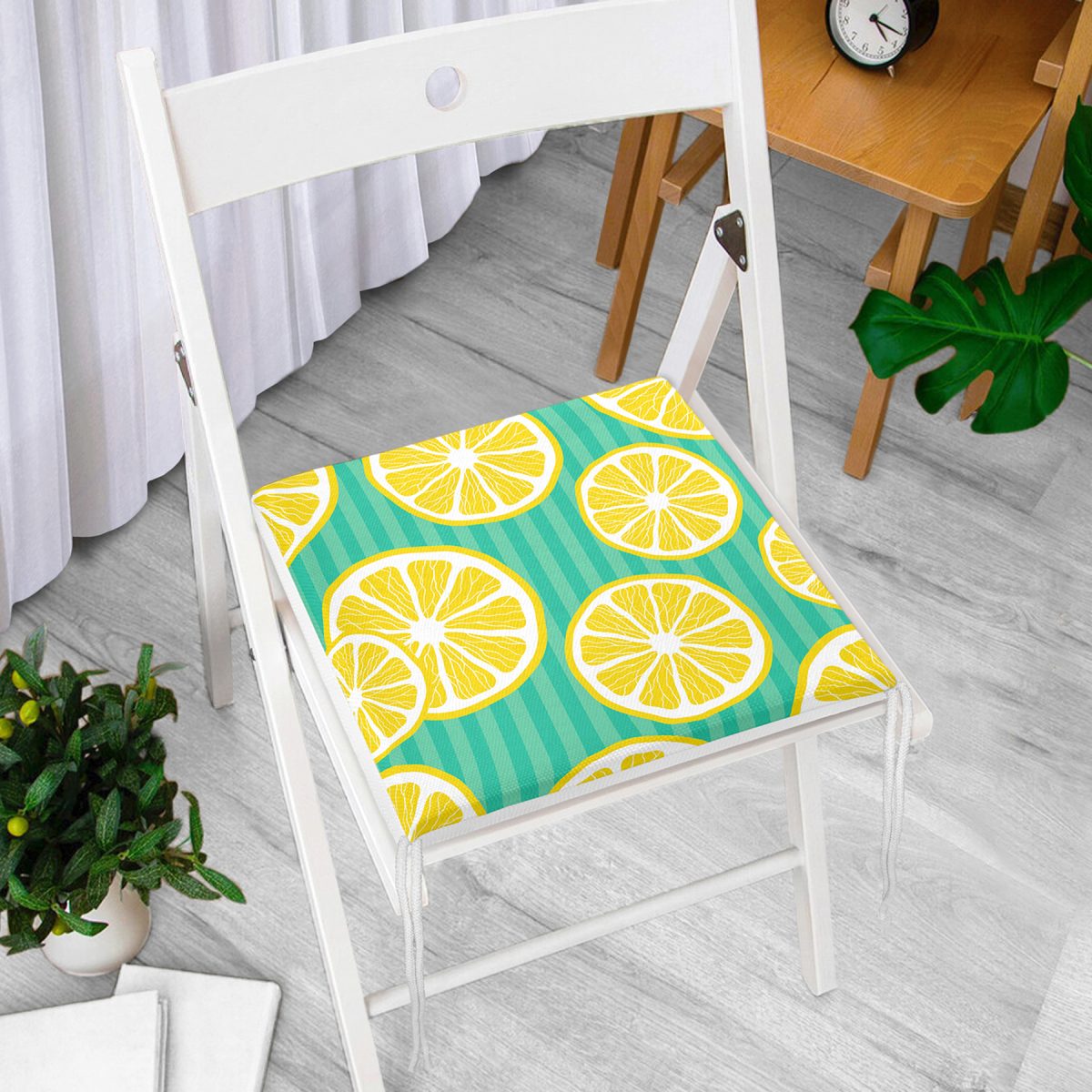 Yeşil Zeminde Limonlar Özel Tasarımlı Modern Fermuarlı Sandalye Minderi Realhomes