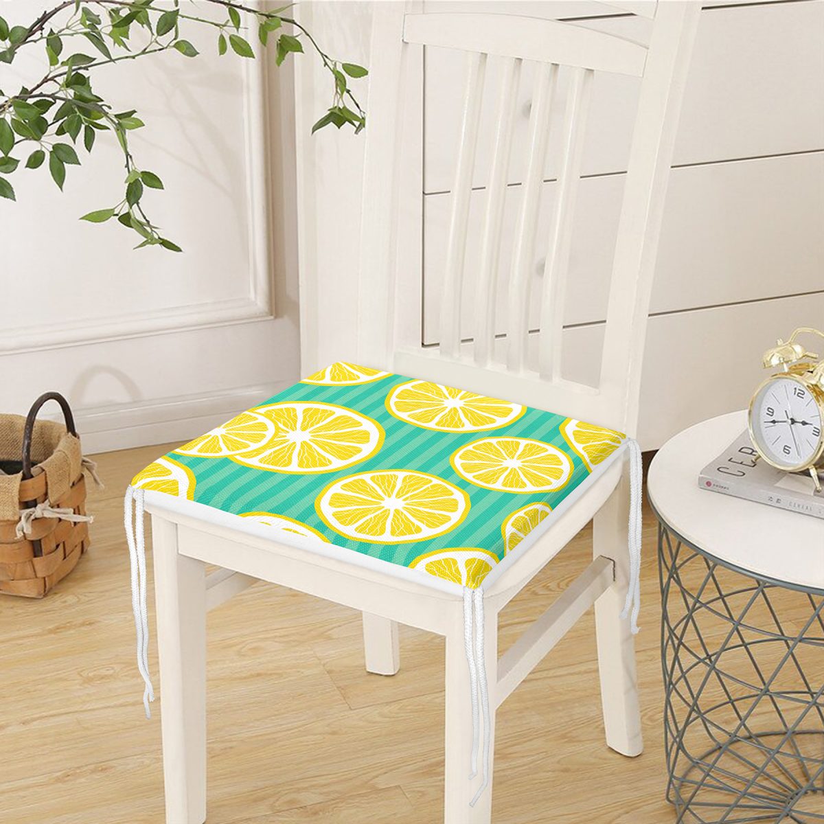 Yeşil Zeminde Limonlar Özel Tasarımlı Modern Fermuarlı Sandalye Minderi Realhomes