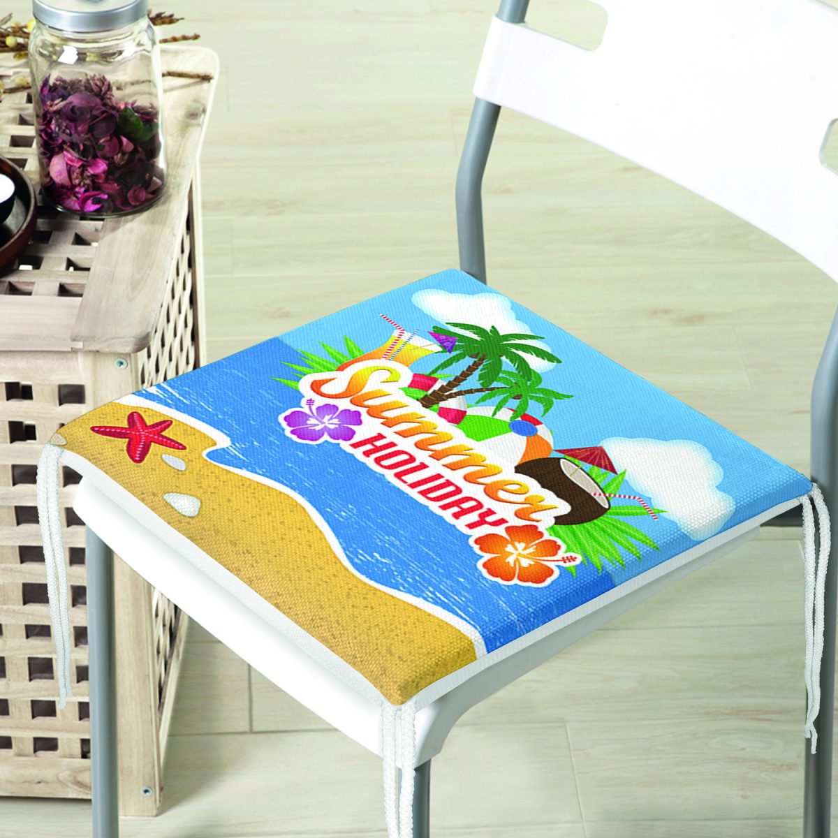 Summer Holiday Özel Tasarımlı Dijital Baskılı Modern Fermuarlı Sandalye Minderi Realhomes