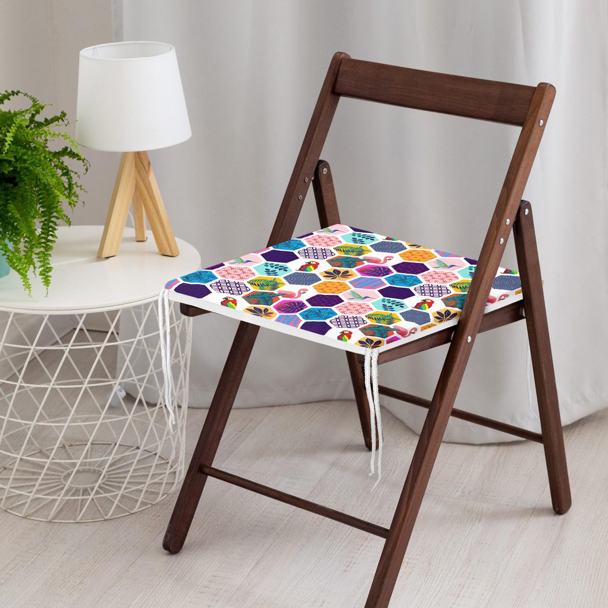 Renkli Mozaik Desenli Modern Dijital Baskılı Fermuarlı Sandalye Minderi Realhomes