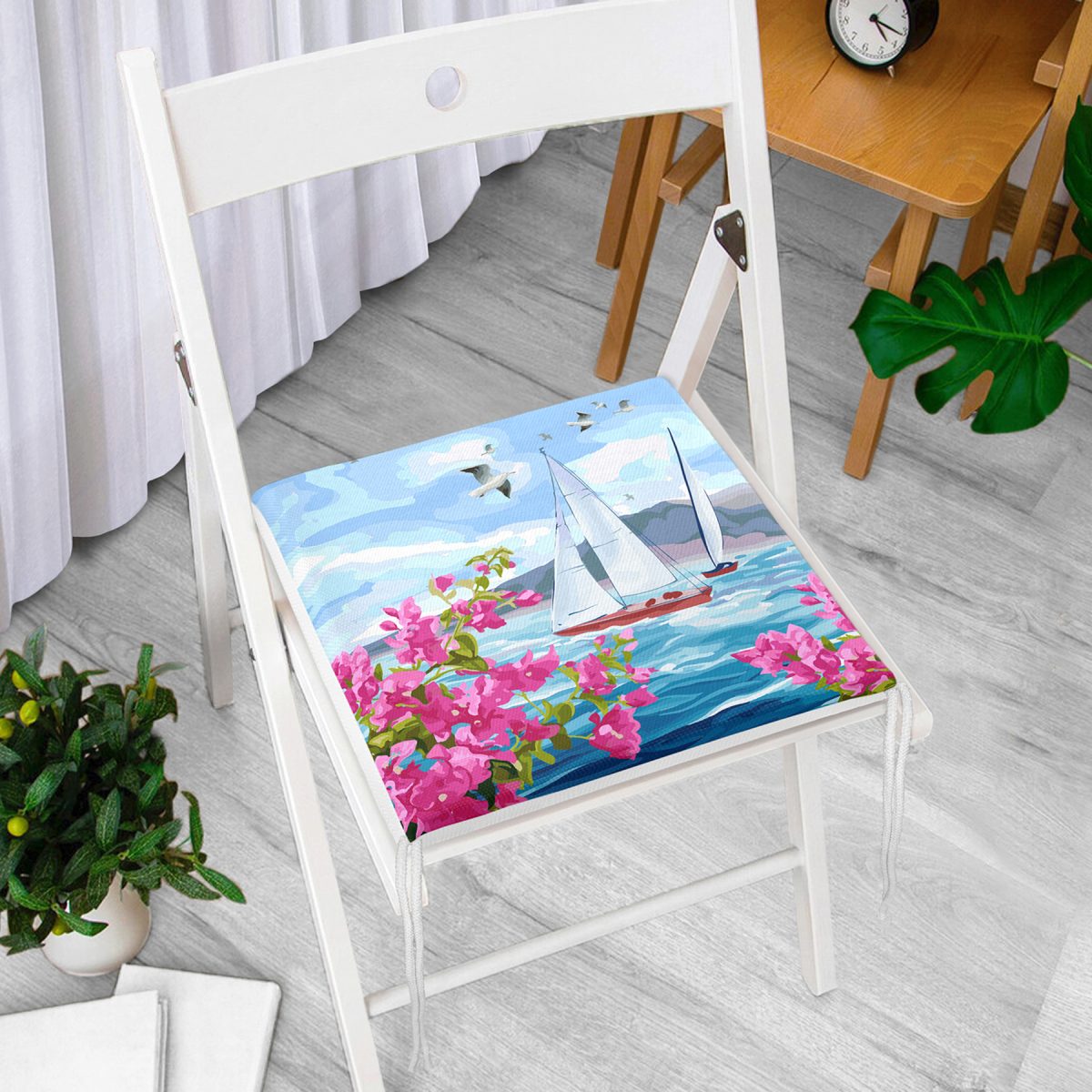 Suluboya Denizci Desenli Dijital Baskılı Modern Fermuarlı Sandalye Minderi Realhomes