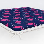 Realhomes Modern Lacivert Zeminde Flamingo Desenli Modern Fermuarlı Sandalye Minderi Realhomes