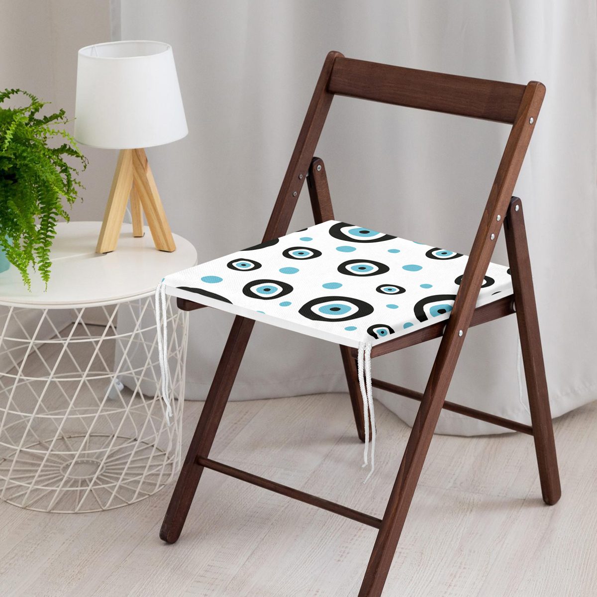 Nazar Boncuğu Motifli Özel Tasarımlı Dijital Baskılı Modern Fermuarlı Sandalye Minderi Realhomes