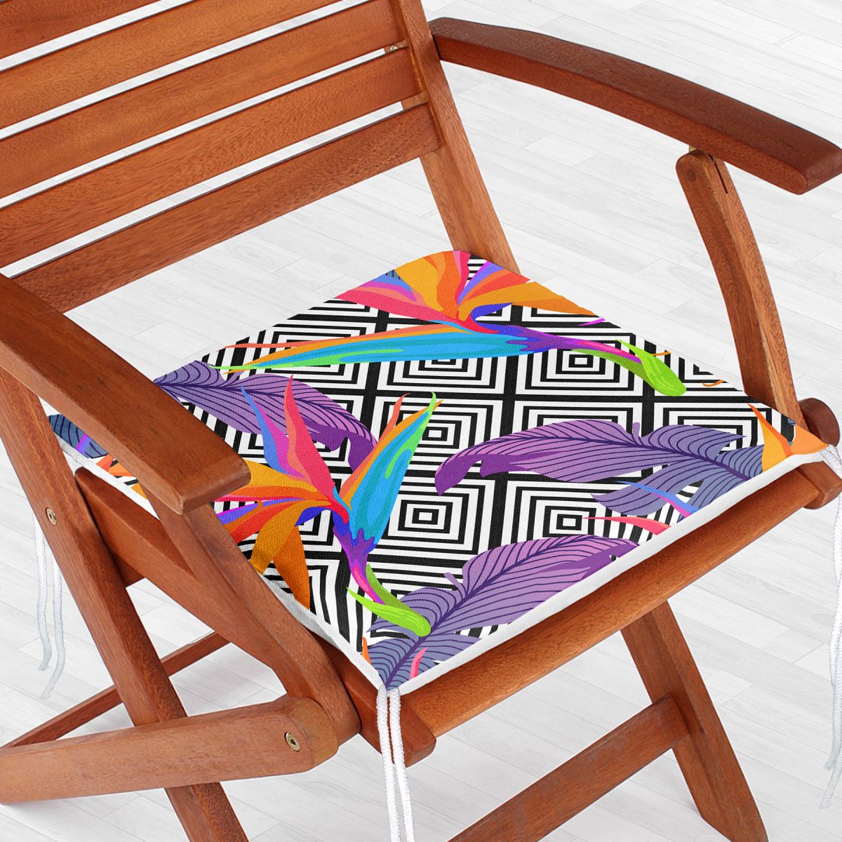 Geometrik Zeminde Tropikal Yapraklar Dijital Baskılı Modern Fermuarlı Sandalye Minderi Realhomes