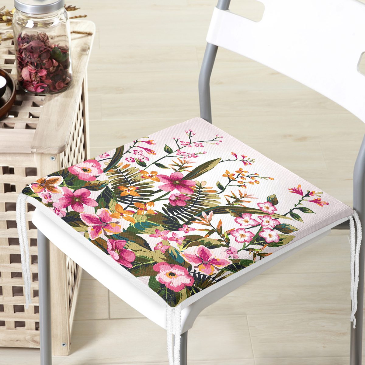 Bahar Çiçekleri Dijital Baskılı Modern Fermuarlı Sandalye Minderi Realhomes