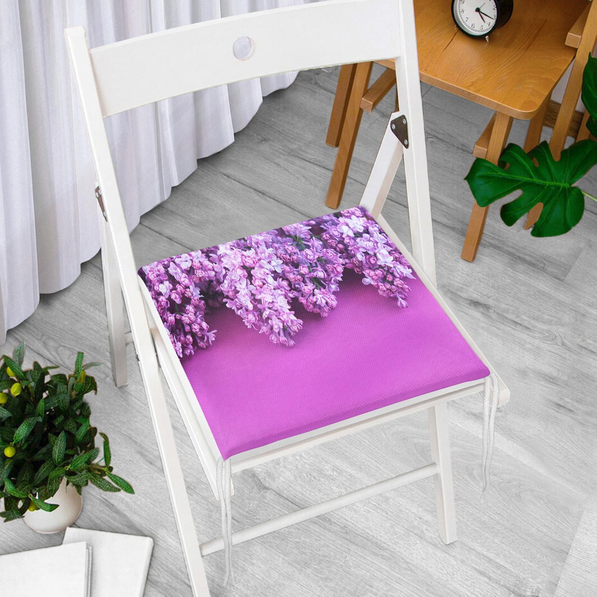 Mor Çiçek Motifli Dijital Baskılı Modern Fermuarlı Sandalye Minderi Realhomes