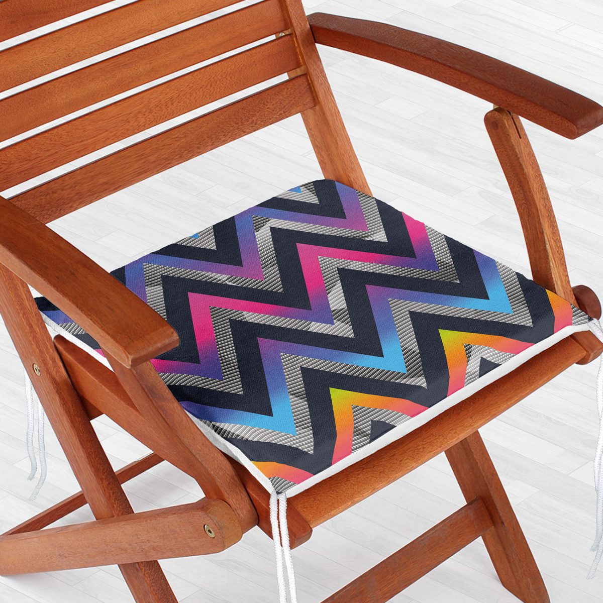 Rengarenk Zikzak Motifli Özel Tasarım Dijital Baskılı Modern Fermuarlı Sandalye Minderi Realhomes