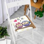 Baykuş Desenli Dekorati Kare Sandalye Minderi 40x40cm ermuarlı Realhomes