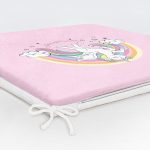 Pembe Zeminde Unicorn Desenli Özel Tasarımlı Dijital Baskılı Modern Fermuarlı Sandalye Minderi Realhomes