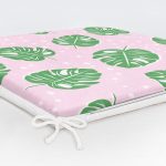 Realhomes Pembe Zeminde Yapraklar Dijital Baskılı Modern Sandalye Minderi Realhomes