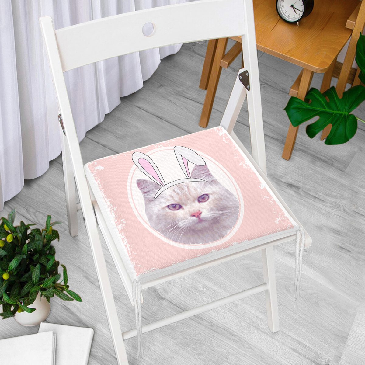Sevimli Kedi Desenli Dijital Baskılı Modern Fermuarlı Sandalye Minderi Realhomes