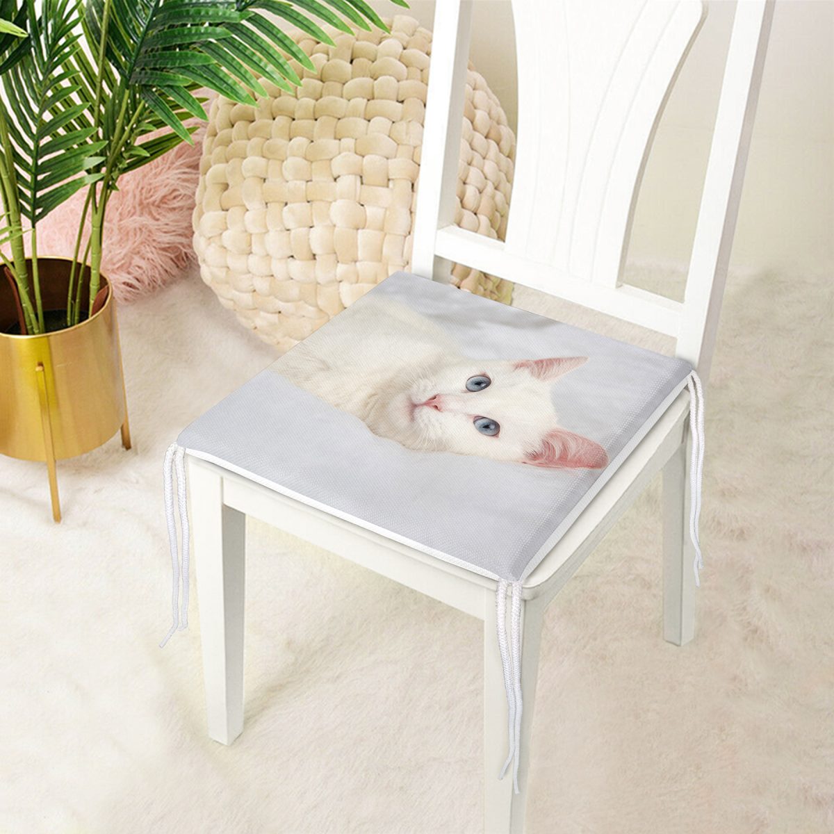 Sevimli Kedi Desenli Dijital Baskılı Modern Fermuarlı Sandalye Minderi Realhomes