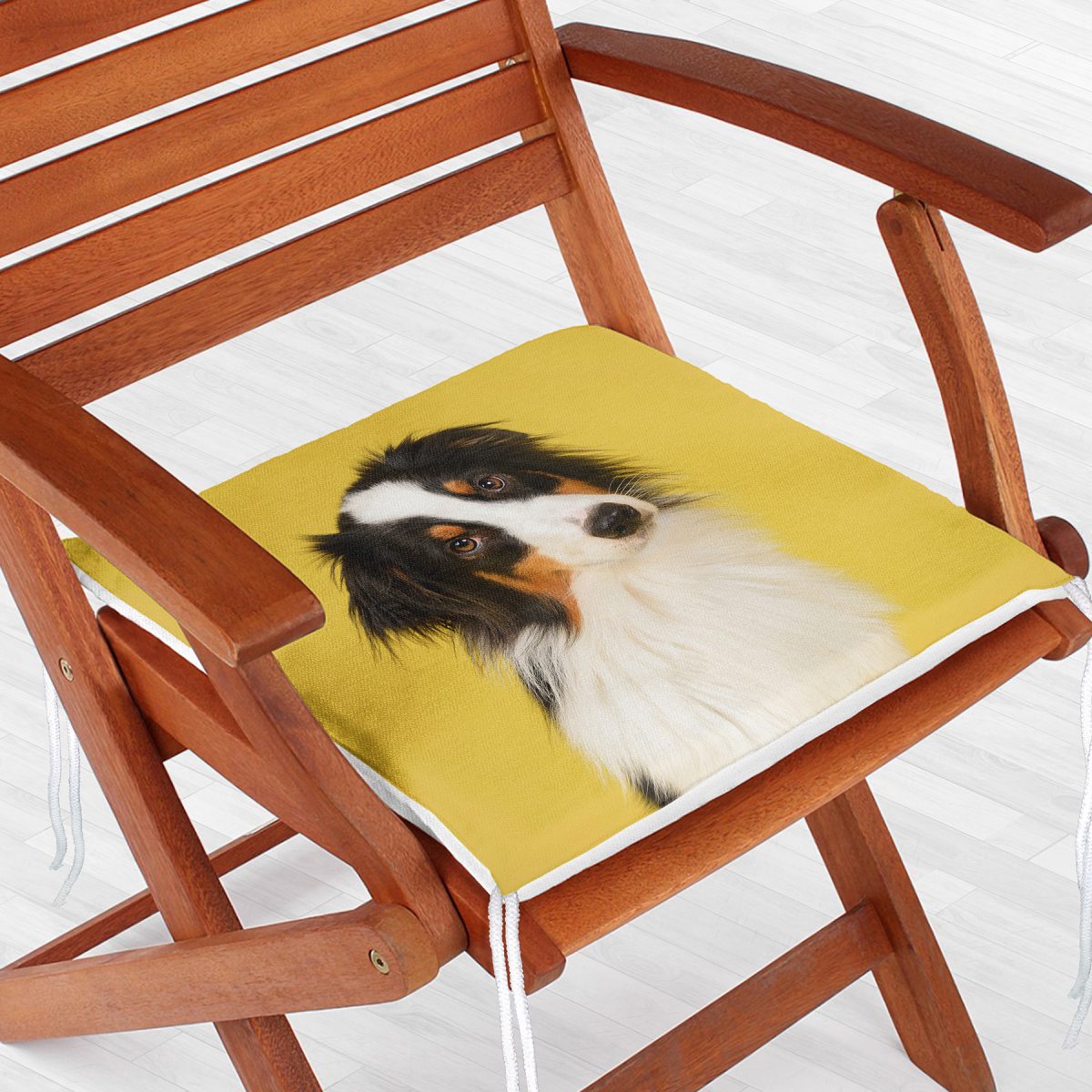 Sarı Zeminli Köpek Dijital Baskılı Modern Fermuarlı Sandalye Minderi Realhomes