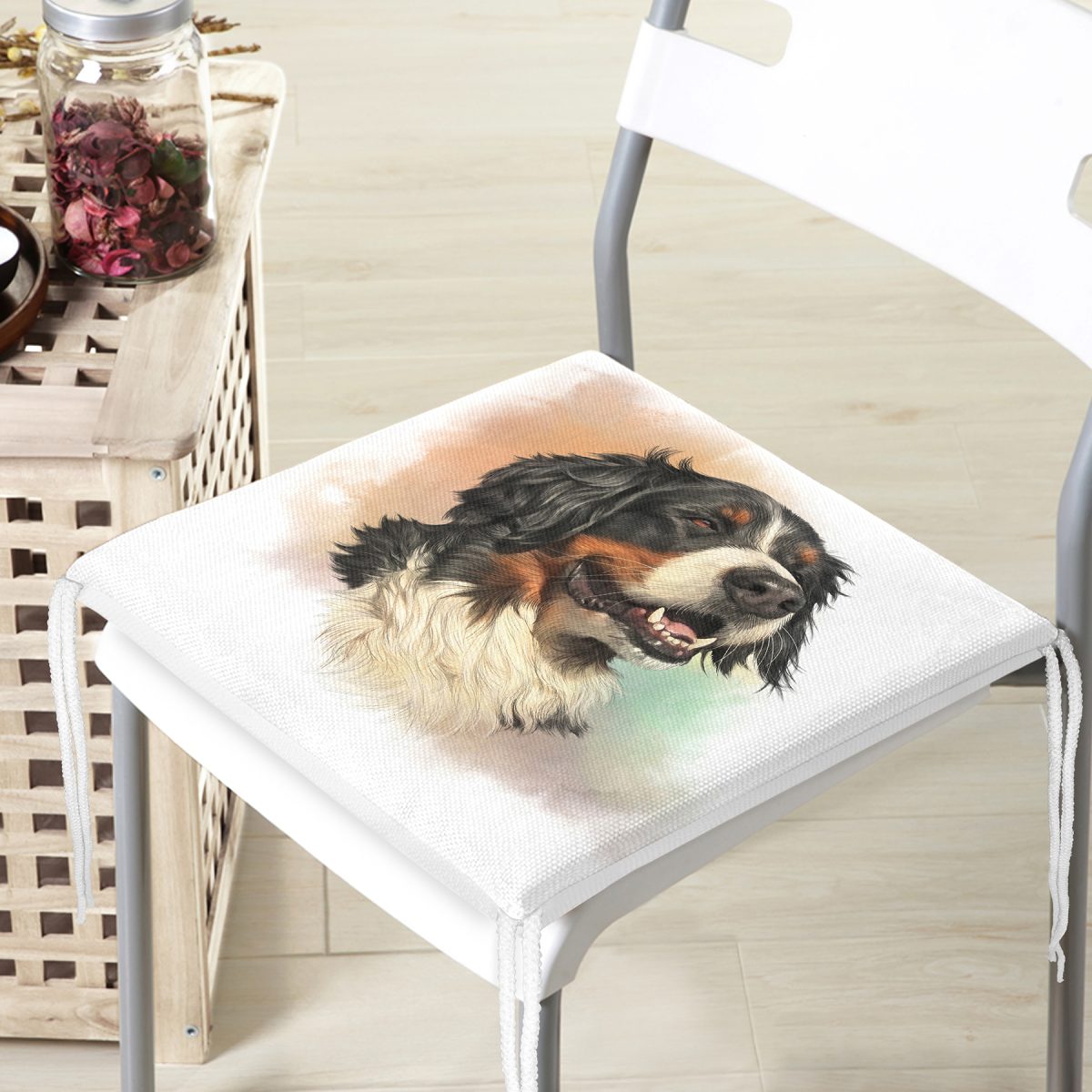 Sevimli Köpek Desenli Dijital Baskılı Modern Fermuarlı Sandalye Minderi Realhomes