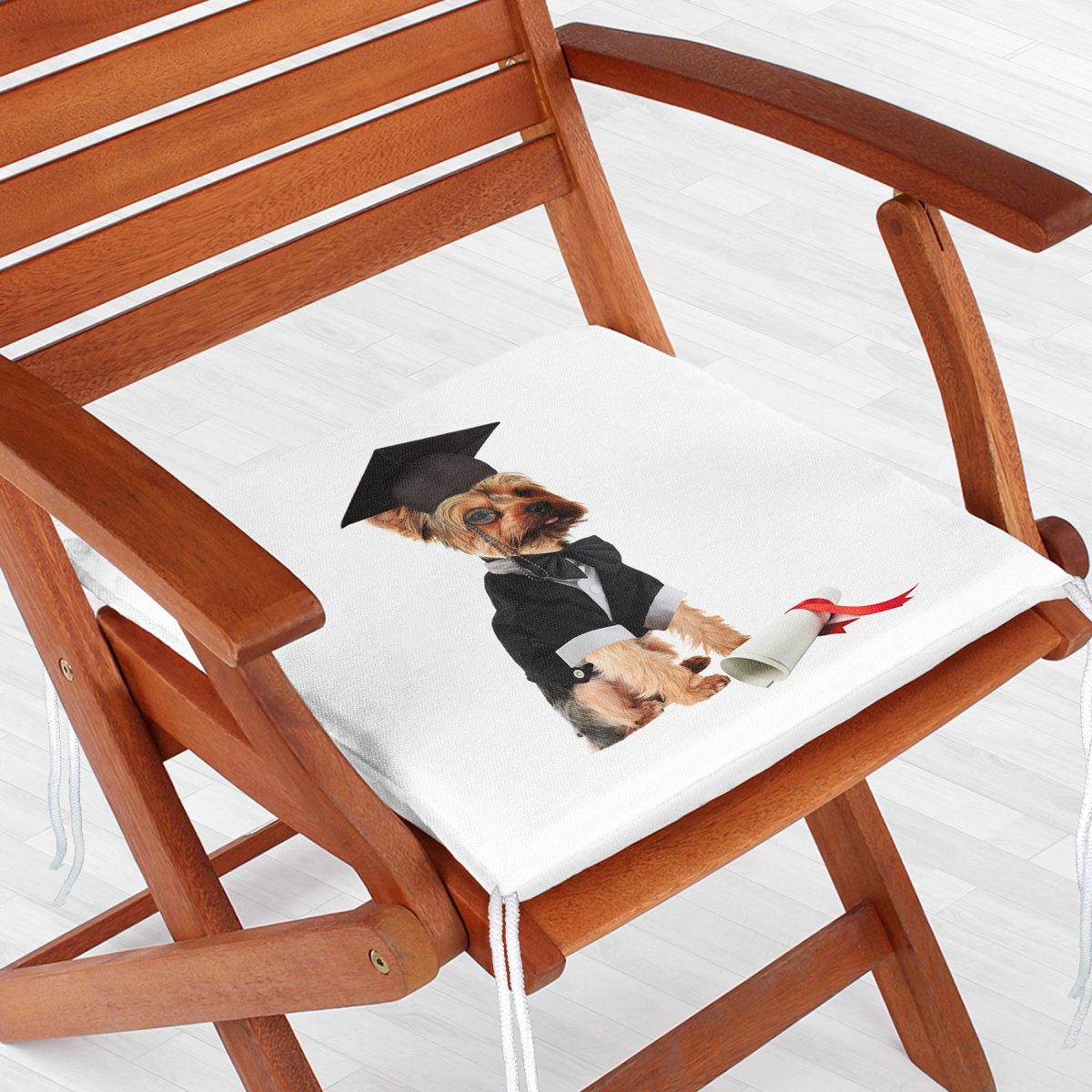 Mezuniyet Kıyafetli Köpekçik Dijital Baskılı Modern Fermuarlı Sandalye Minderi Realhomes
