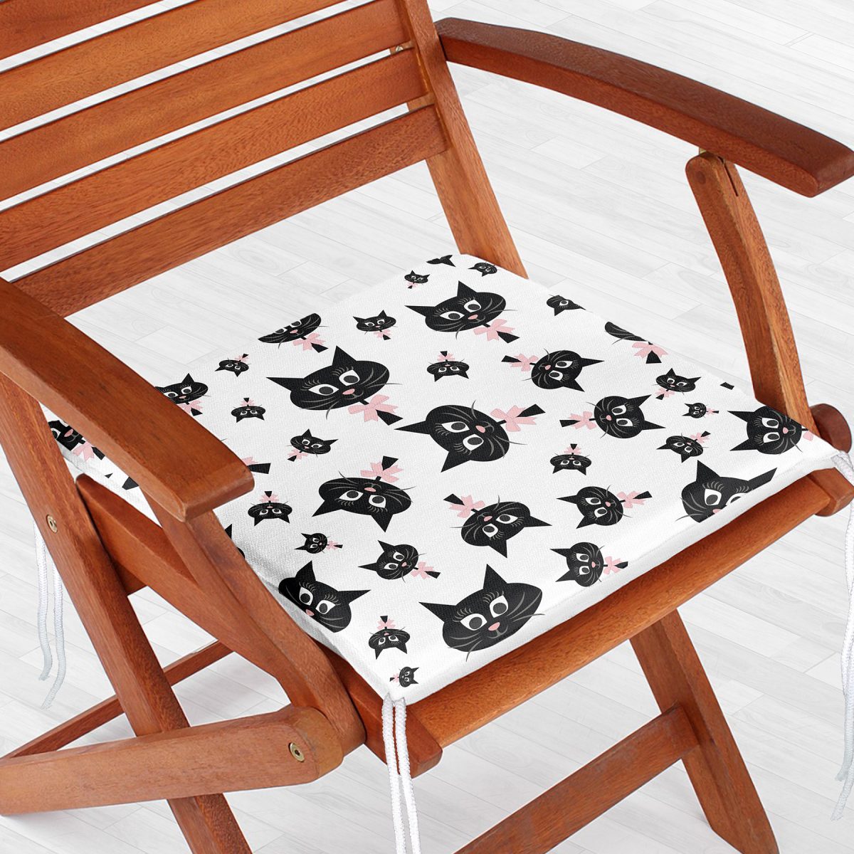 Siyah Kediler Desenli Modern Fermuarlı Sandalye Minderi Realhomes