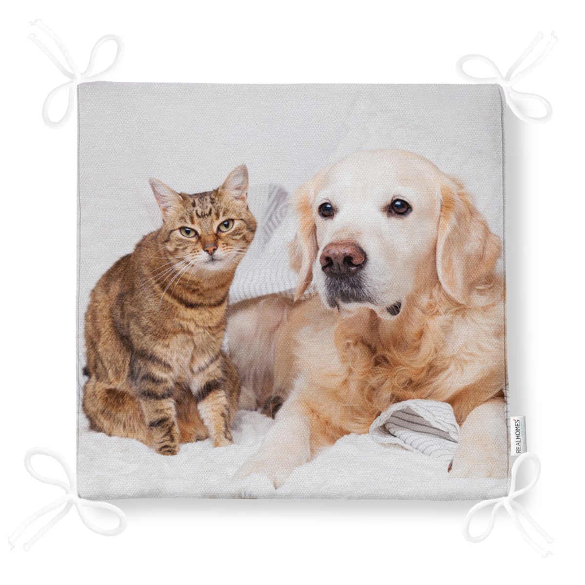 Sevimli Kedi ve Köpek Dijital Baskılı Modern Fermuarlı Sandalye Minderi Realhomes