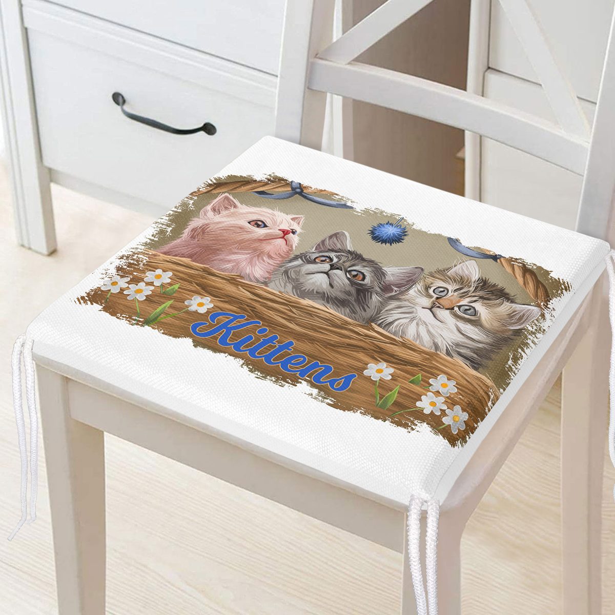 Sevimli Kediler Dijital Baskılı Modern Fermuarlı Sandalye Minderi Realhomes