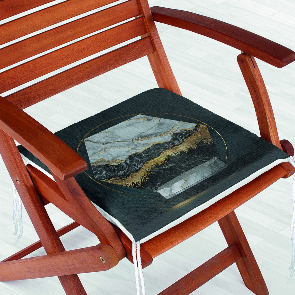 Mermer Ve Altınlı 3D Altıgen Desenli Dijital Baskılı Fermuarlı Sandalye Minderi Realhomes
