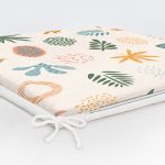 Ekru Zeminli Yaprak Motifler Dijital Baskılı Modern Fermuarlı Sandalye Minderi Realhomes