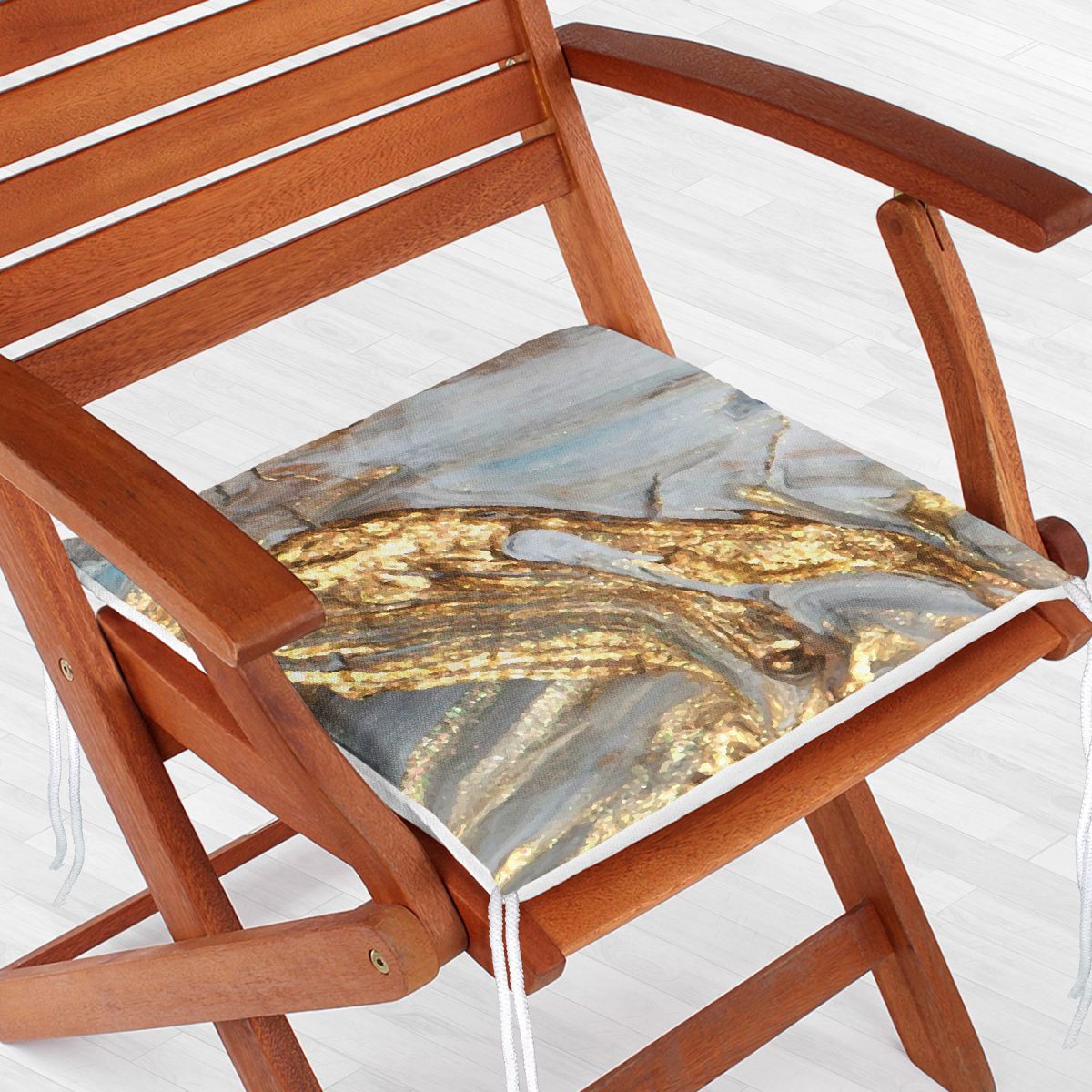 Gold Detaylı Soyut Çizimli Dijital Baskılı Modern Fermuarlı Sandalye Minderi Realhomes