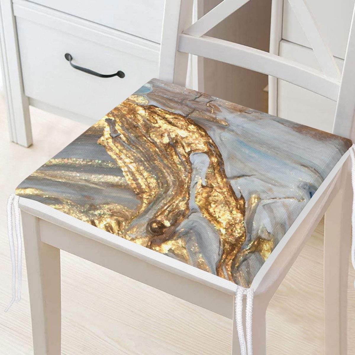 Gold Detaylı Soyut Çizimli Dijital Baskılı Modern Fermuarlı Sandalye Minderi Realhomes