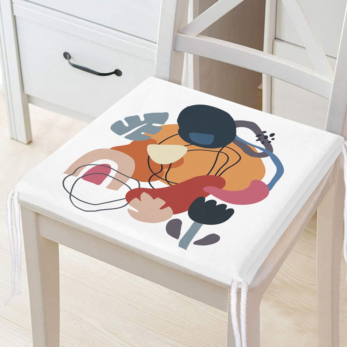 Onedraw Çizimli Geometrik Desen Dijital Baskılı Modern Fermuarlı Sandalye Minderi Realhomes