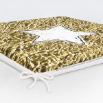 Gold Zeminli Beyaz Yıldız Desenli Dijital Baskılı Modern Fermuarlı Sandalye Minderi Realhomes