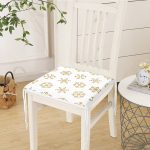 Beyaz Zeminde Gold Renkli Kar Tanesi Desenli Dijital Baskılı Modern Fermuarlı Sandalye Minderi Realhomes