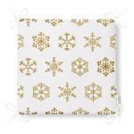 Beyaz Zeminde Gold Renkli Kar Tanesi Desenli Dijital Baskılı Modern Fermuarlı Sandalye Minderi Realhomes