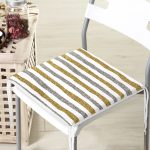 Beyaz Zeminde Gold Ve Siyah Çizgili Dijital Baskılı Modern Fermuarlı Sandalye Minderi Realhomes