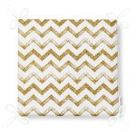 Beyaz Zeminde Gold Zikzak Desenli Dijital Baskılı Modern Fermuarlı Sandalye Minderi Realhomes