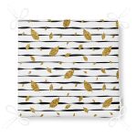 Siyah Beyaz Zeminli Gold Yaprak Desenli Dijital Baskılı Modern Fermuarlı Sandalye Minderi Realhomes