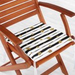 Siyah Beyaz Zeminli Gold Yaprak Desenli Dijital Baskılı Modern Fermuarlı Sandalye Minderi Realhomes