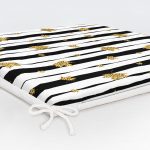 Siyah Beyaz Zeminli Gold Yaprak Desenli Dijital Baskılı Modern Fermuarlı Sandalye Minderi Realhomes