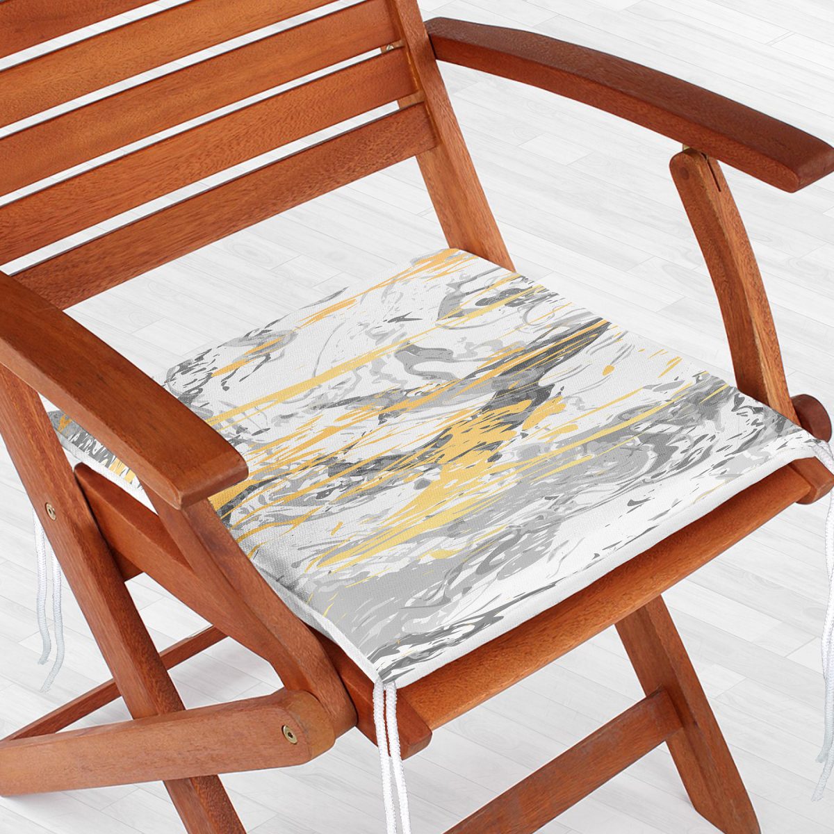 Gri Zemin Üzerinde Gold Detaylı Soft Çizim Desenli Dijital Baskılı Modern Fermuarlı Sandalye Minderi Realhomes