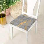 Antrasit Zemin Üzerinde Gold Detaylı Çizim Desenli Dijital Baskılı Modern Fermuarlı Sandalye Minderi Realhomes