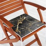 Siyah Zeminde Gold Renkli Çizim Desenli Dijital Baskılı Modern Fermuarlı Sandalye Minderi Realhomes